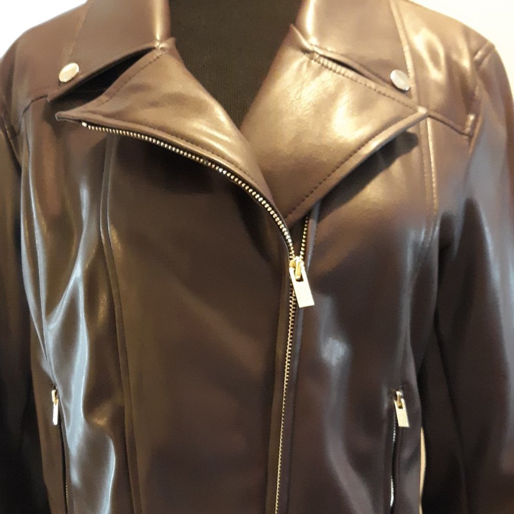 NWT Brown Faux Leather Moto Tommy Hilfiger Soft M - Picture 3 of 8